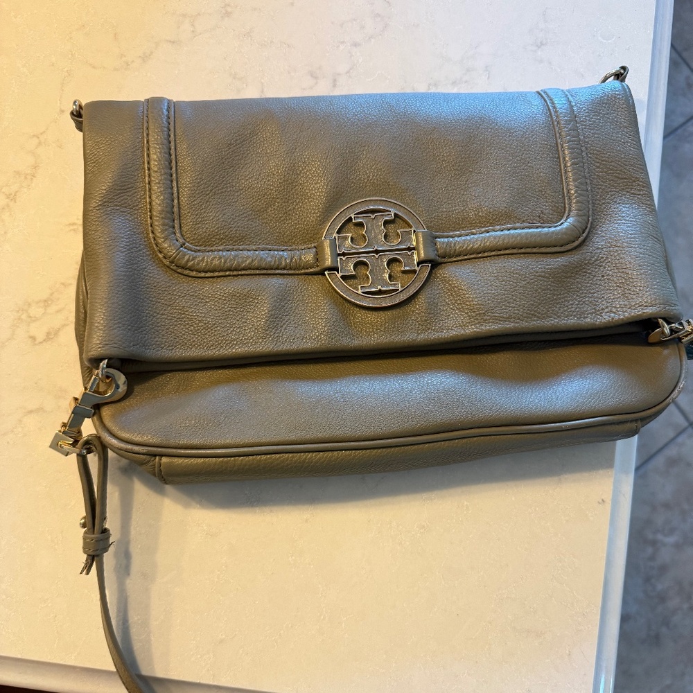 Tory Burch leather shoulder bag Steel Gray